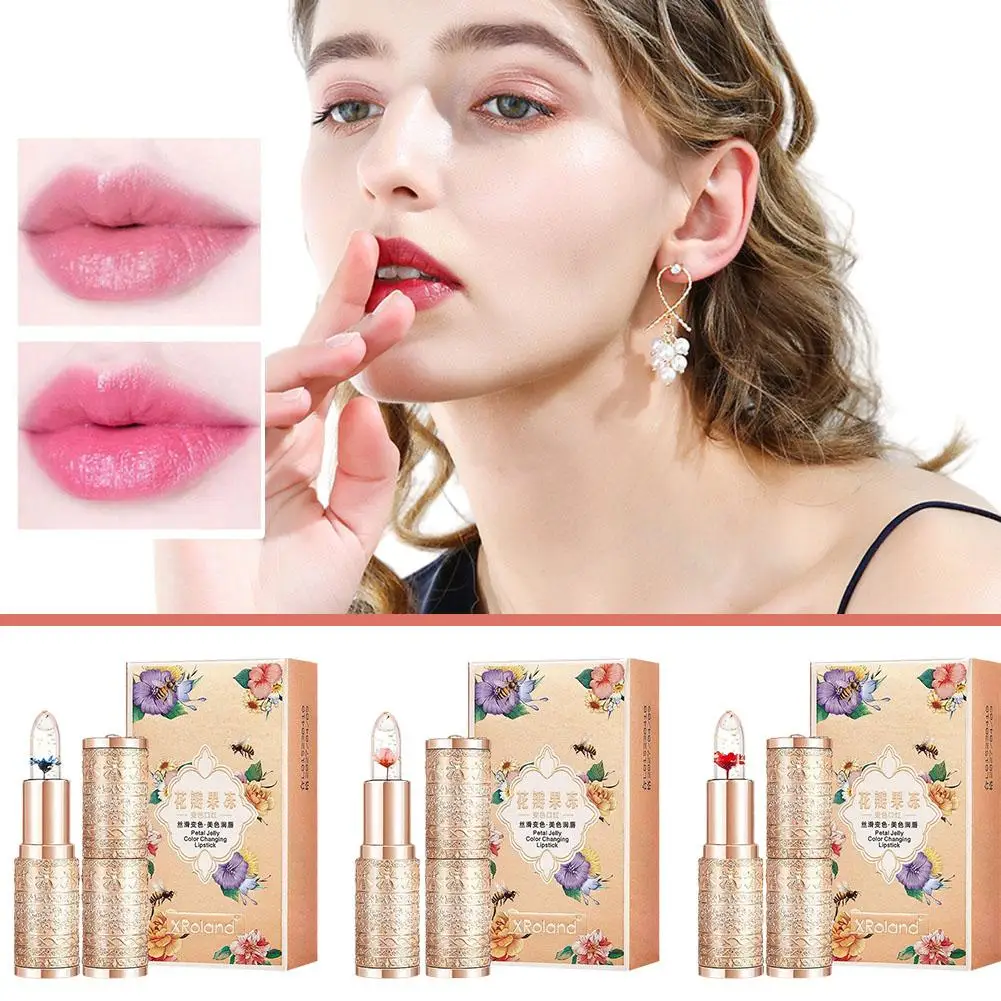 Petal Jelly Colour Changing Lipstick Nourishing Waterproof Staining Temperature Cup Non Fading Balm Changing Non Lip J4h5