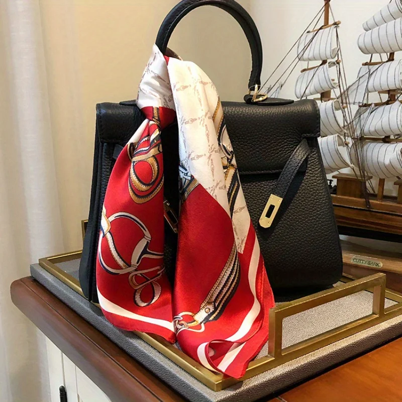 Sommer 100% Reine Seide Quadratischer Schal Damen Klassischer Horsebit-Print Bandana Halstuch Haarschal Taschenaccessoire für Reisen und Geschenke – Detail 5