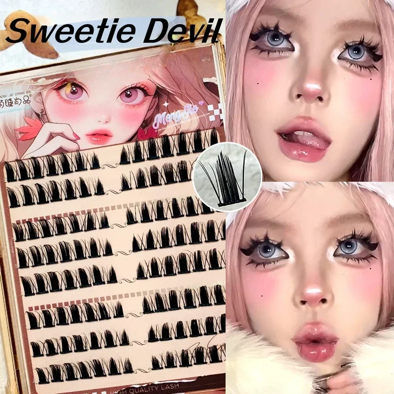 Little Devil False Eyelashes Hot Manga Reusable Fake Lash Thick Mink Hair Curved Single Individual Cluster Eye Extension Tool