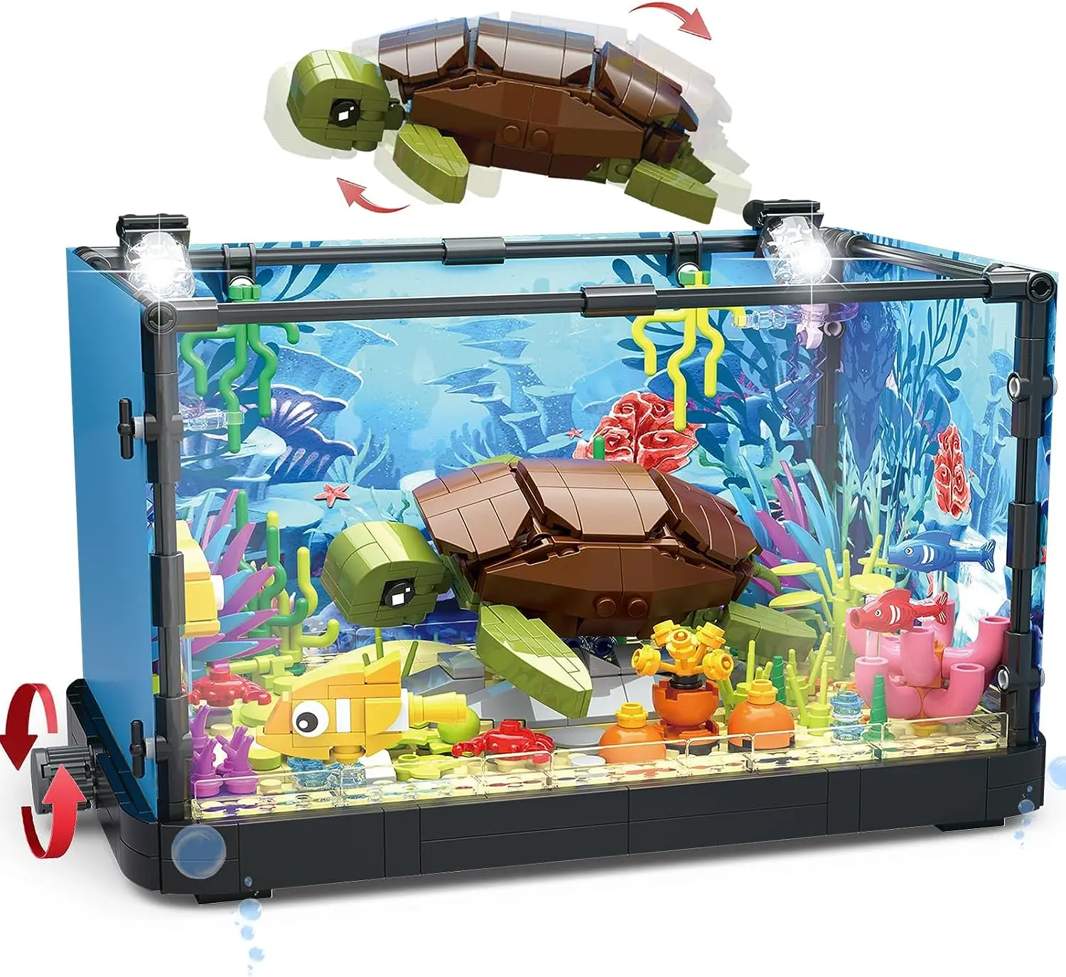 Sketching Ocean Turtle Fish Tank Aquarium Block Set Tropical Rainforest Insect Block Brick Children\'s DIY Toy Birthday Gift