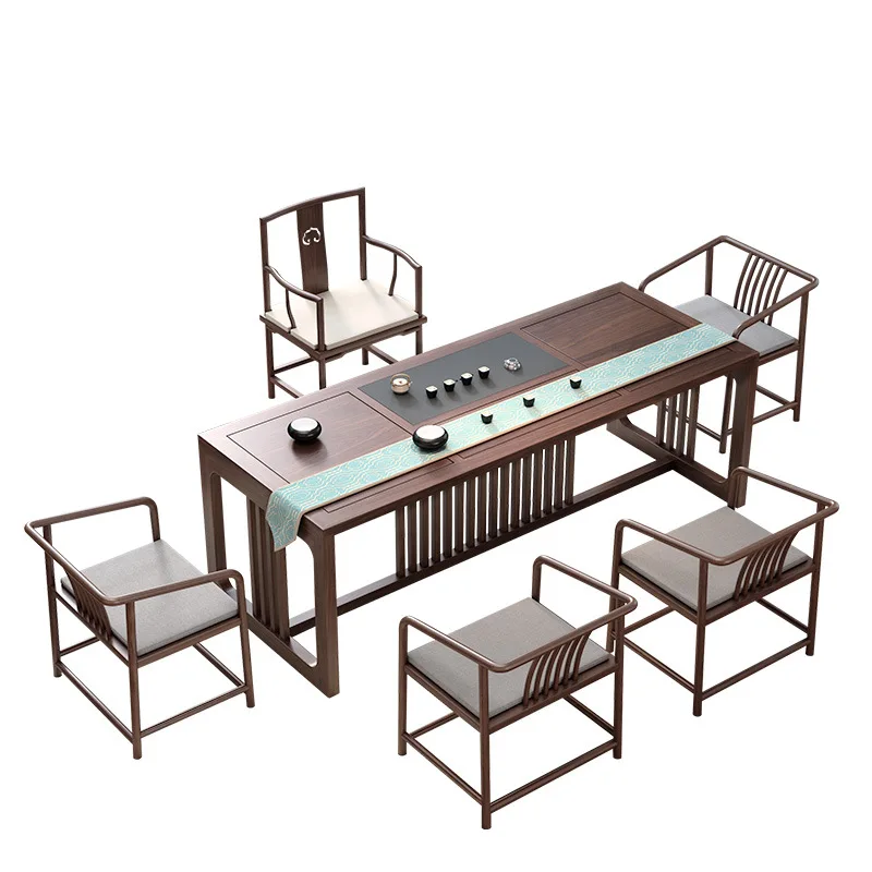 

Black walnut tea table and chair combination zen new Chinese solid wood office