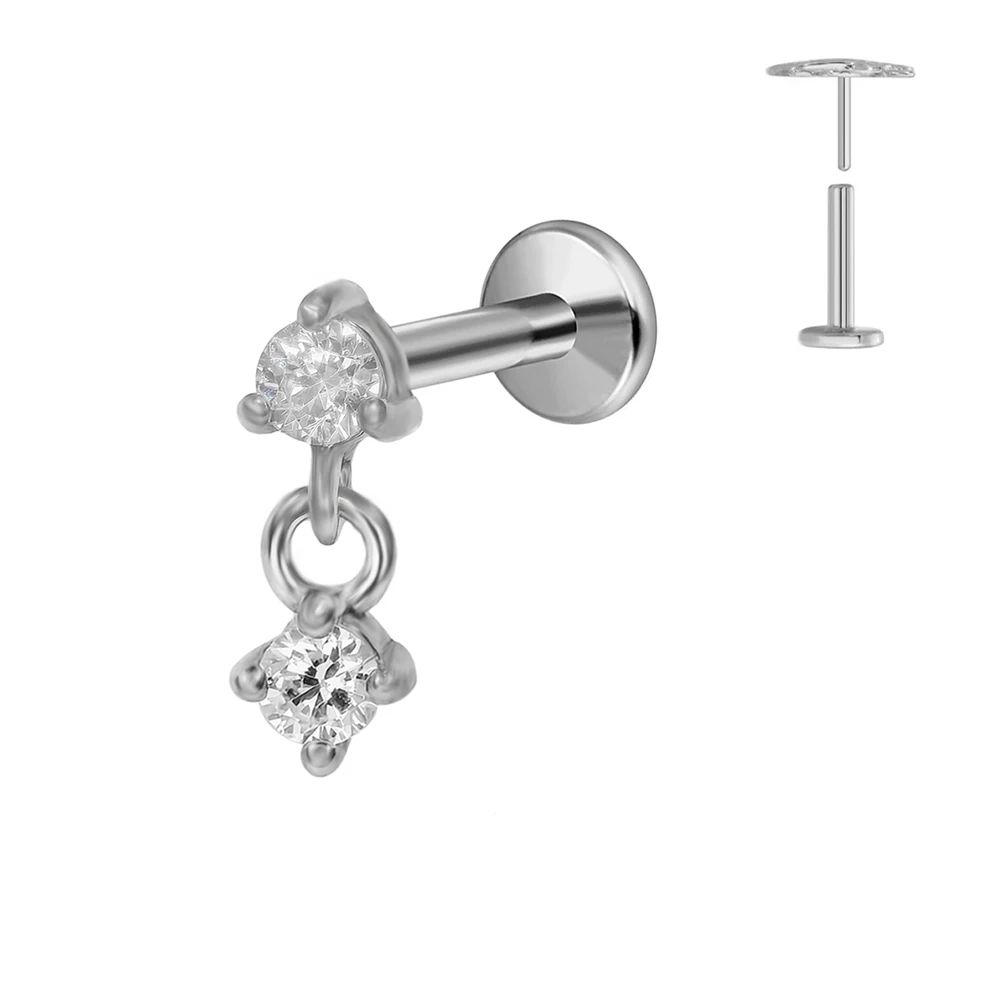 G23 Titanium Water Drop CZ Labret Piercing Earring Stud