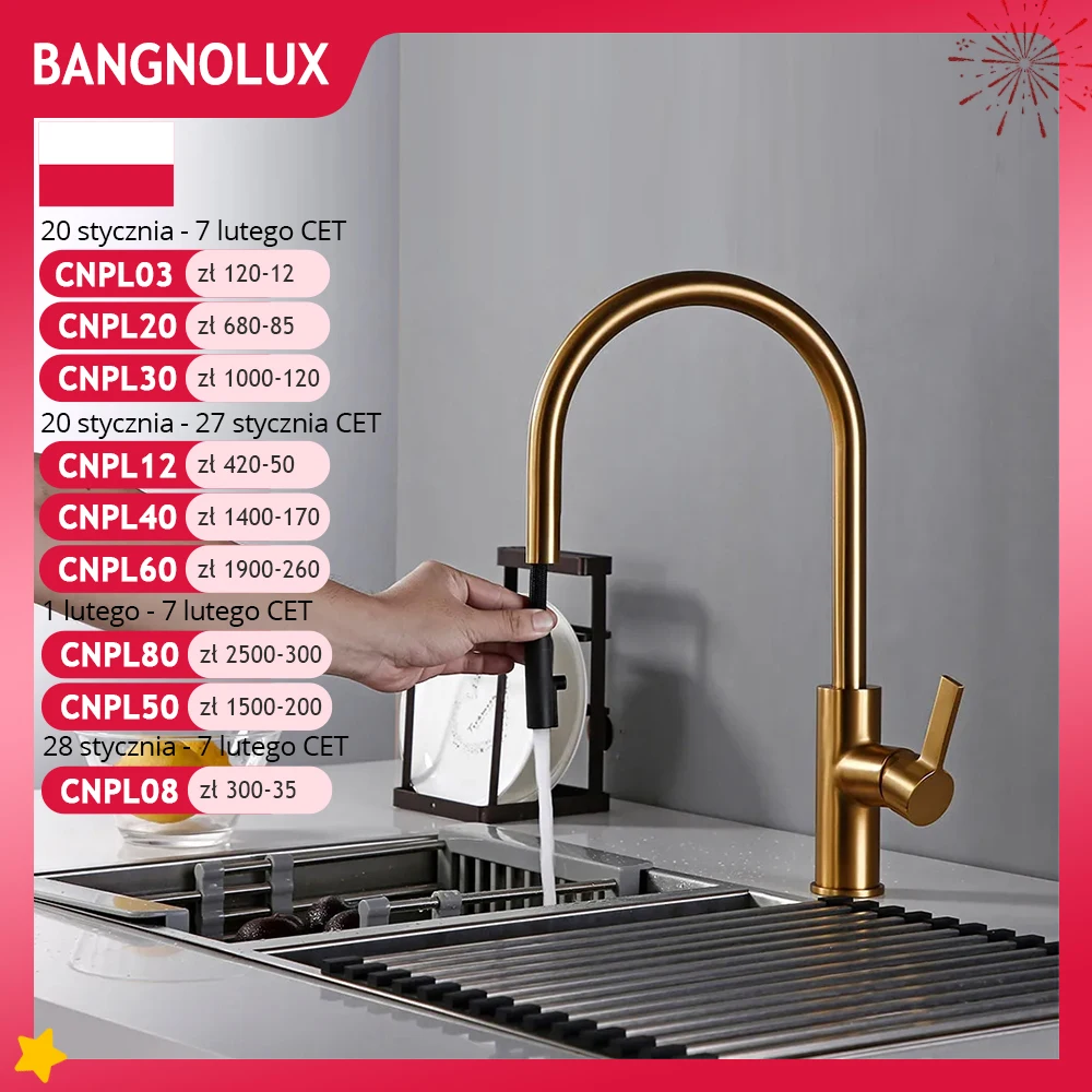 Bagnolux Luxury Matt Old Brushed Golden Brass Kitchen Faucet Hot And Cold Water Round Spout Single 360 Rotatable Kitchen Faucet