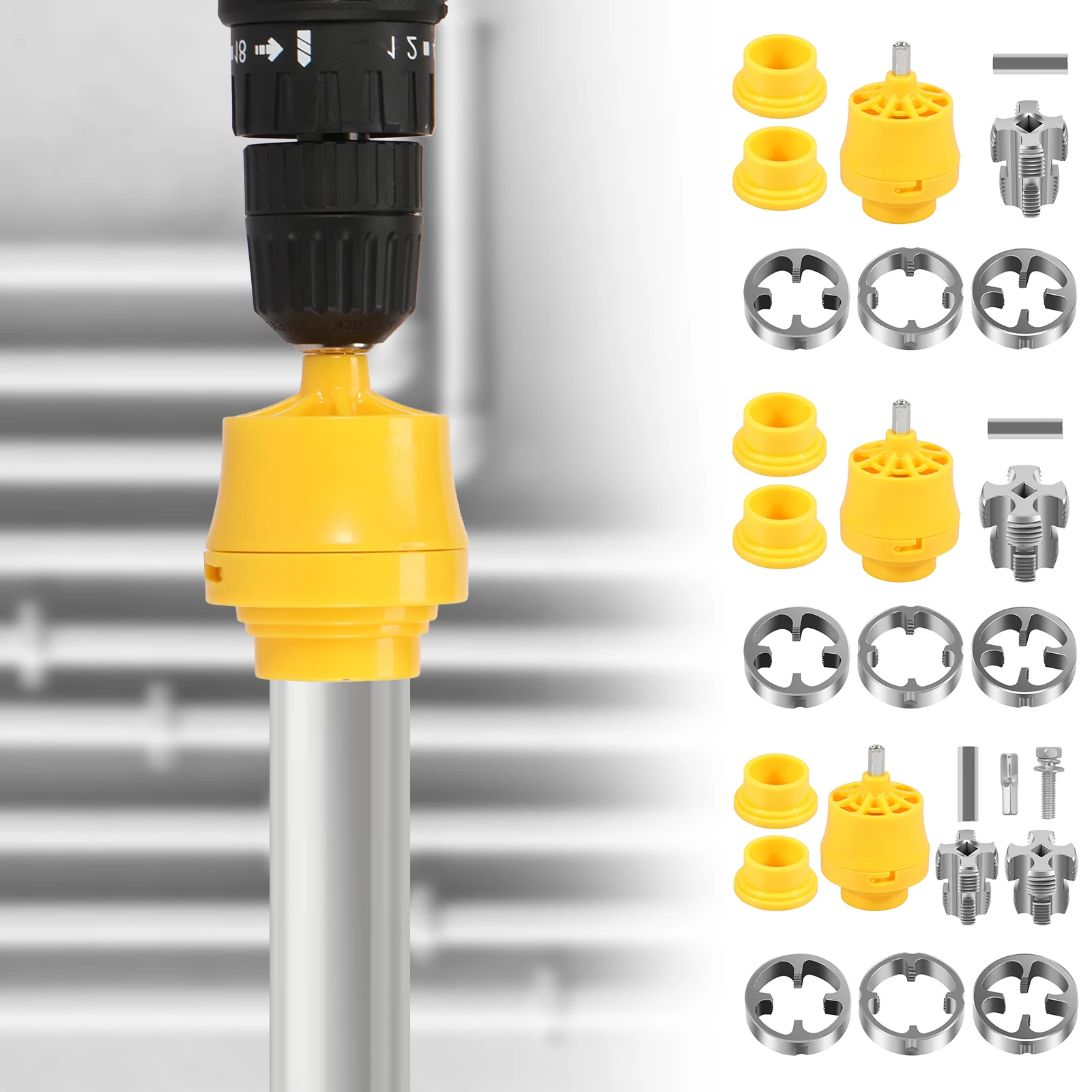 Electric Drill Compatible PVC Pipe Threader Kit PVC Pipe Threader with 3 Dies 1/2