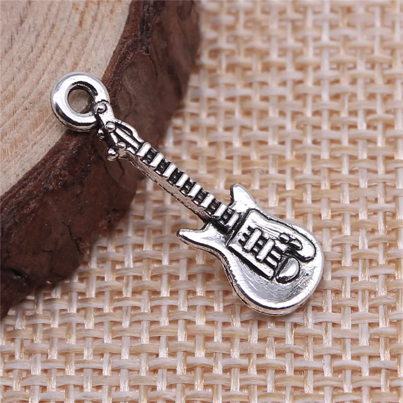 20pcs 24x7mm Antique Silver Color Guitar Charms Pendant For Jewelry Making DIY Jewelry Findings