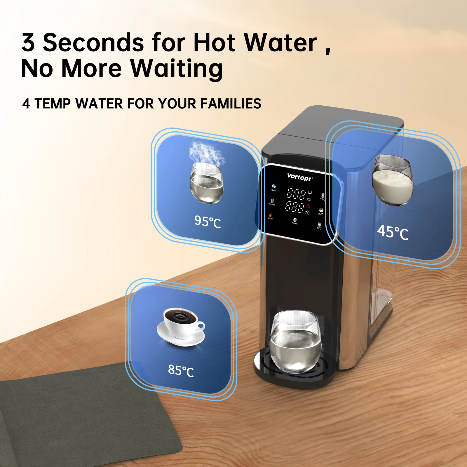 Countertop Reverse Osmosis System 4 Level Temperature RO Water Filter System Instant Hot Water Purifier Tap Water Filter UR05