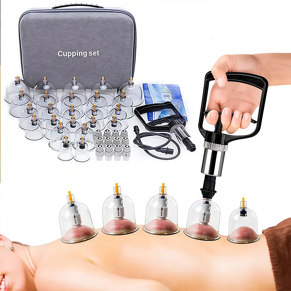 1 Set of Cupping Relaxation Kit, Vacuum Cups in Various Sizes, with Manual Pump and Detailed Cupping Manual - Massage Cupping Set Suitable for Massage and Relaxation, Portable Vacuum Cupping Set Includes 24 Cups