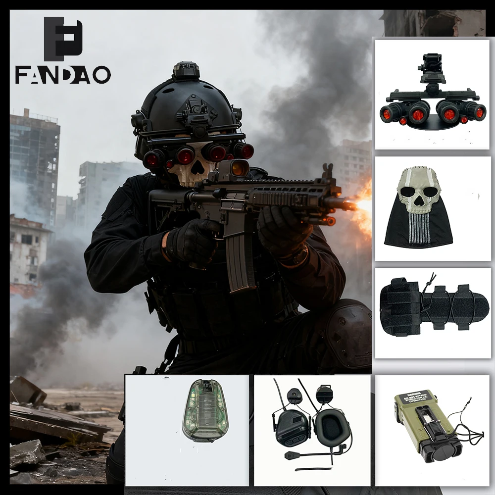 

Tactical Airsoft COD Helmet Set Call of Duty 19 Ghost Fast Helmet Equipment with NVG Model Skull Mask Survival Light for Cosplay
