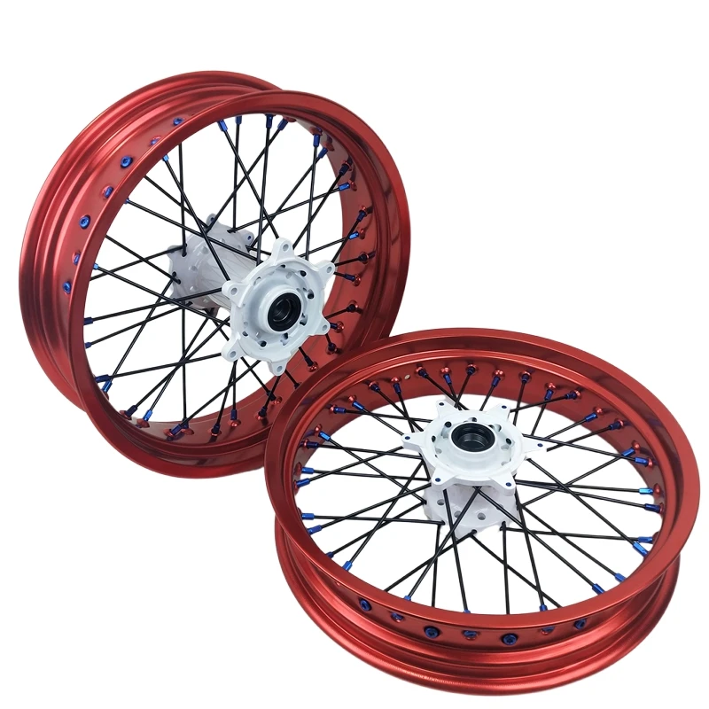 

Fit KT M EXC SXF 2003-2023 17 Inch Wheel Set White Hubs Supermoto Wheels Supermoto Rims Red Wheels
