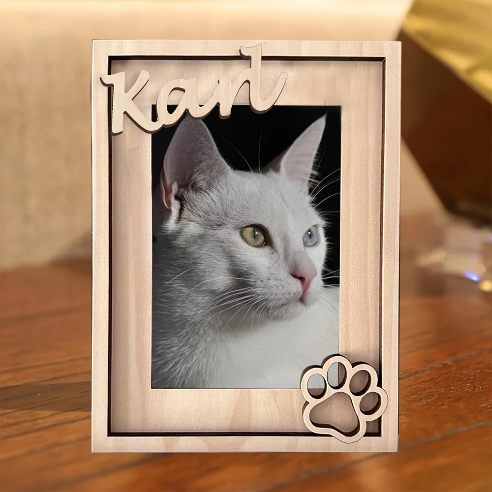 A personalized three-layer pet custom wooden photo frame painting, upload your pet photo with name text customization, perfect g
