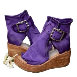 Women Summer Sandals Shoes New Fashion Retro Peep Toe Platform Sandals PU Leather Zipper Thick Bottom Women Shoes Ladies Sandals