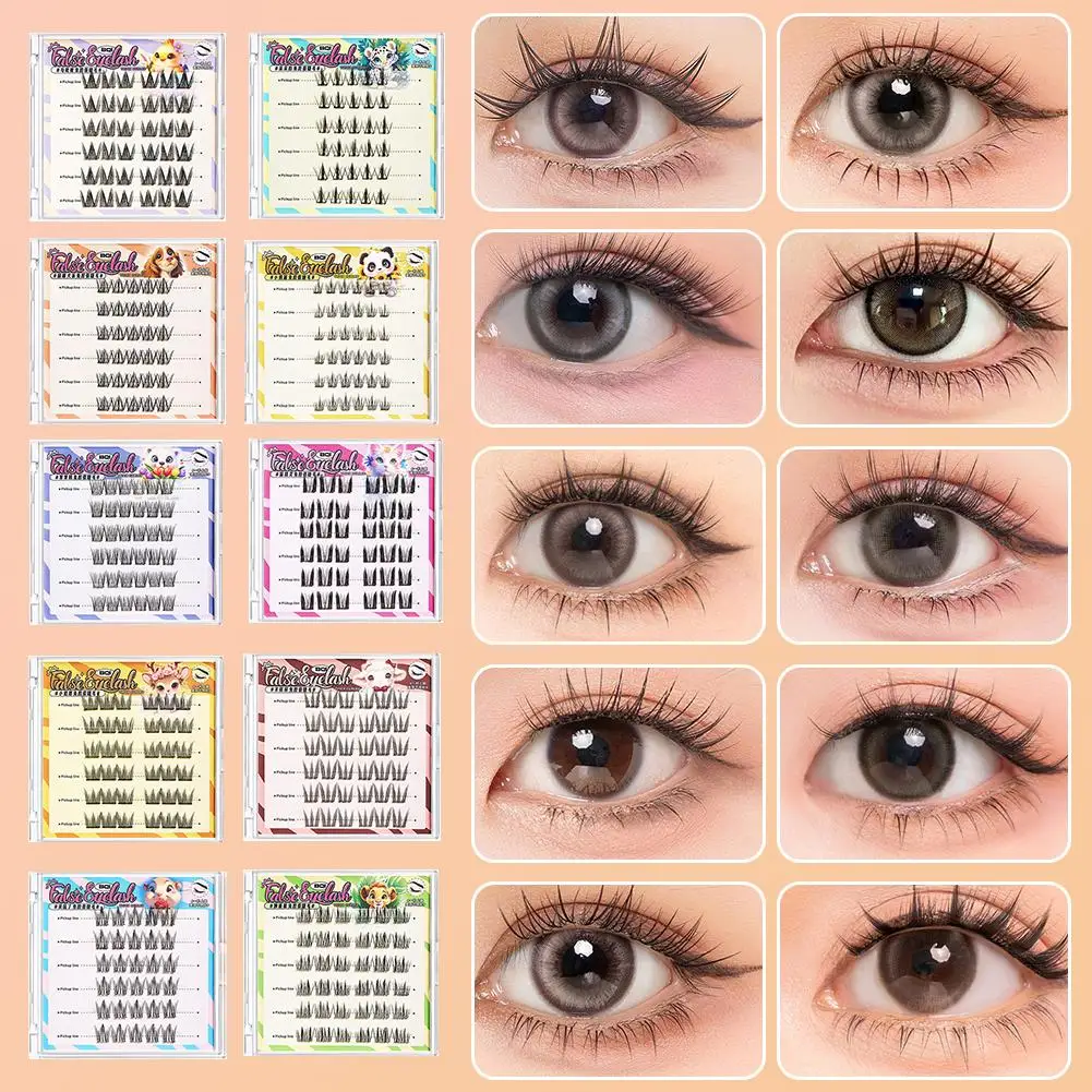 New No Need Glue No Eyelash Removal False Eyelashes Eyes Lashes False Thick Eyelash DIY Curling Extension Segmented Enlarge S6Z6