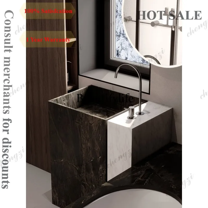 D1089 art high-end rock slab integrated seamless column basin bathroom custom washbasin floor bathroom cabinet