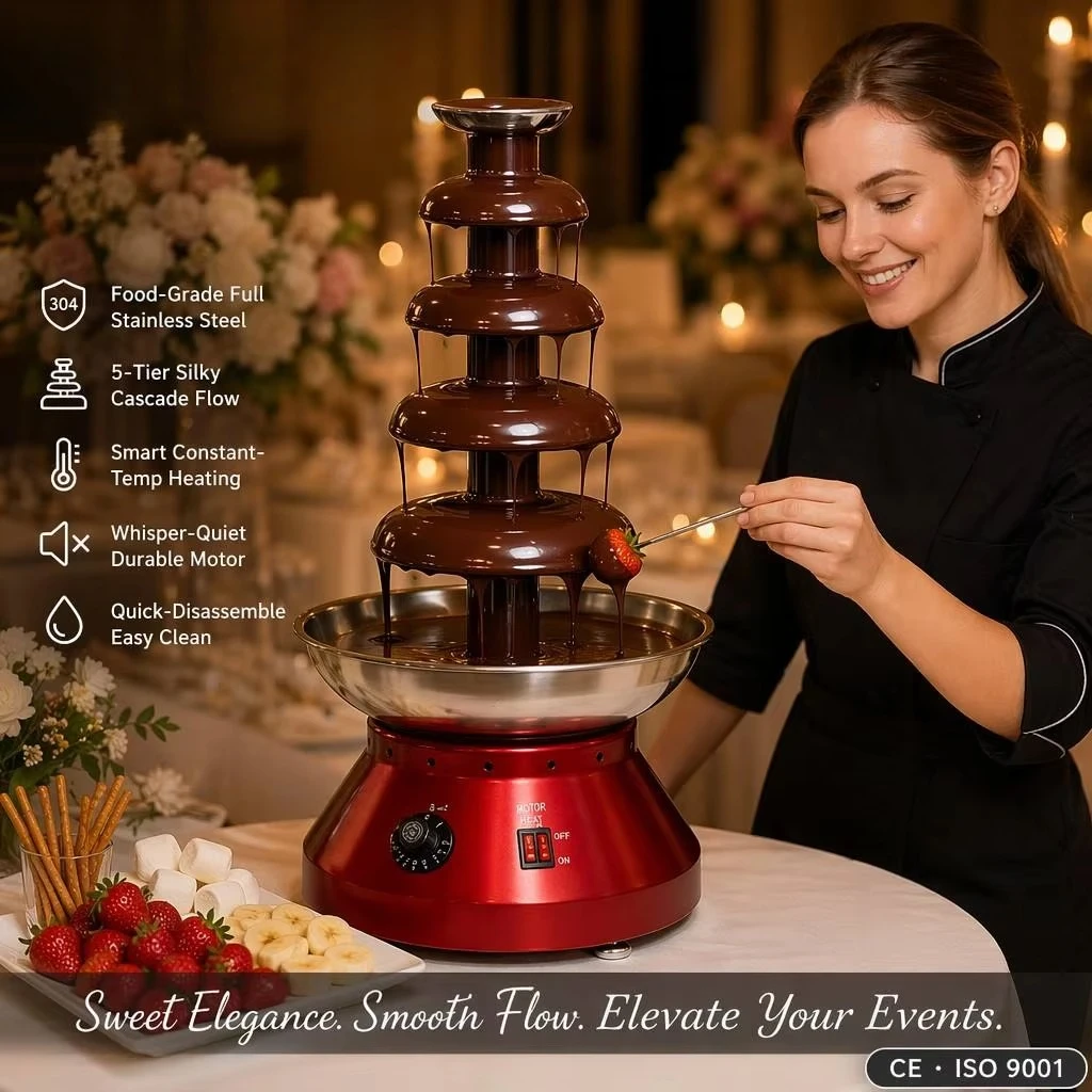 Chocolate Fountain Machine 4 Tier Stainless Steel Red Base 3000ml Fondue Melting Tower Party Wedding Wholesale Factory Price