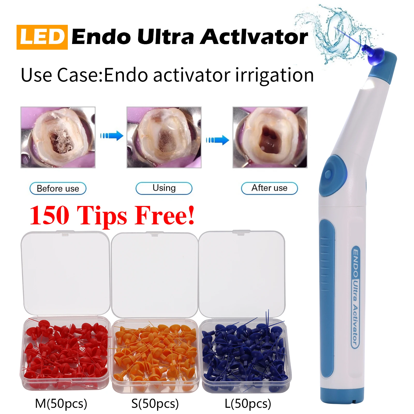 Dental Wireless Ultrasonic Activator Endo Ultra Activator Washing Tooth Irrigator with 60 pcs Tips For Endo Root Canal
