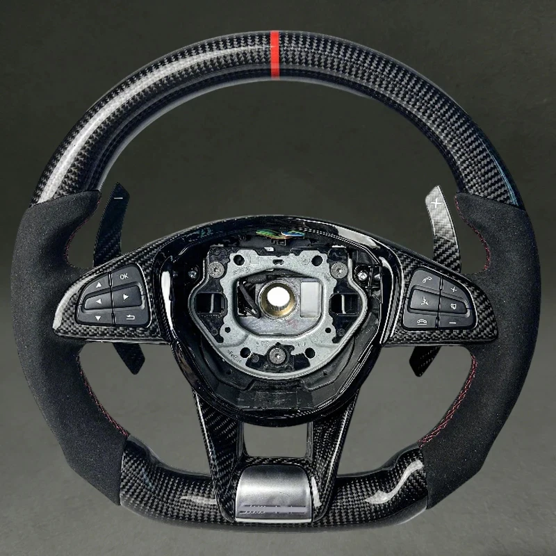 

Suitable Black Carbon Fiber Steering Wheel W205 W204 W212 W809 W218 A B C Class with Suede and Carbon Fiber Paddle