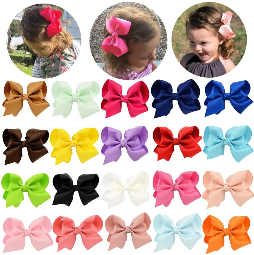 1Piece Solid Grosgrain Ribbon Hair Bows With Clip For Cute Girls Handmade Hair Clips Barrettes Hairpins Kids Hair Accessories