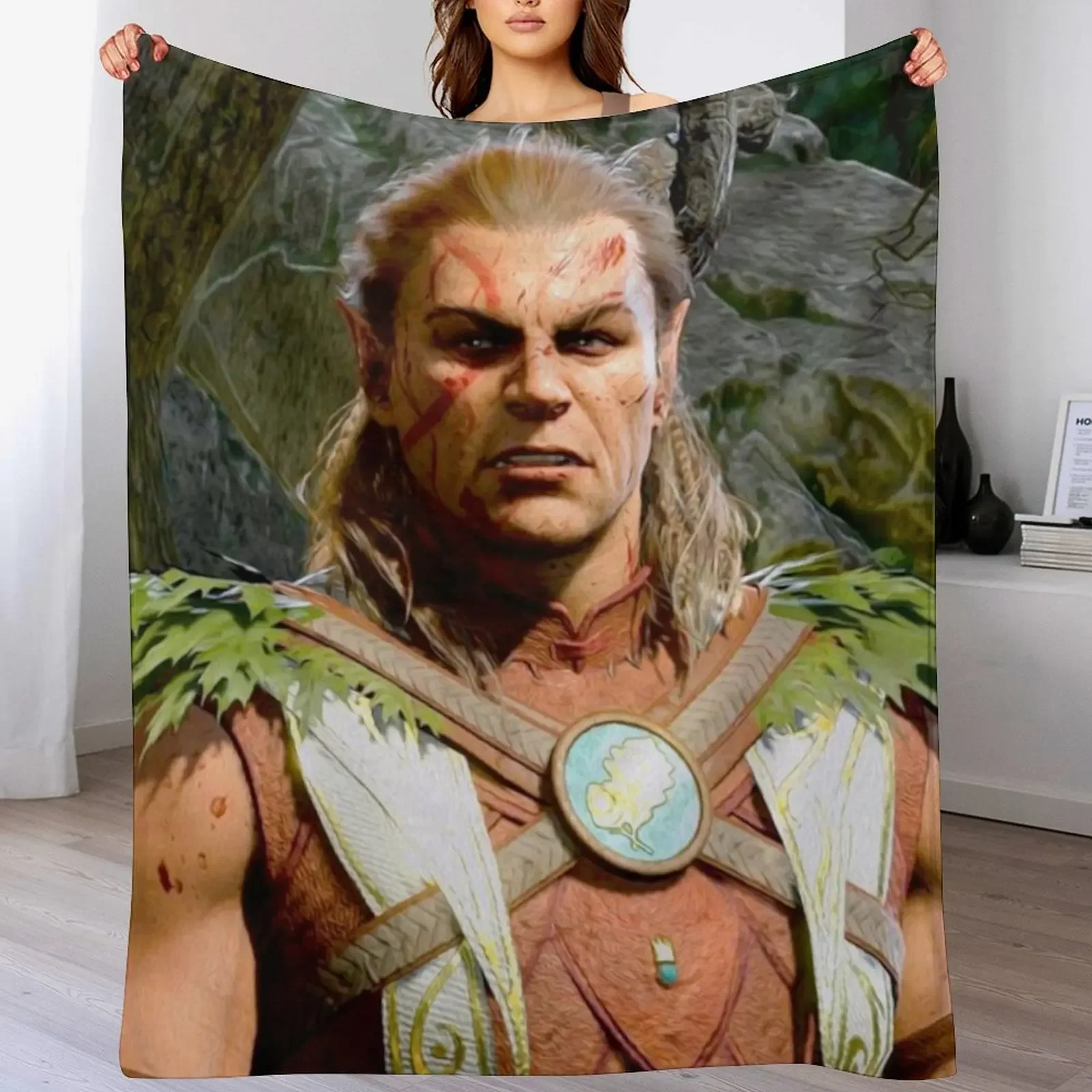 

Halsin the Elf Druid Adventurer looking angry Throw Blanket Cozy Light Blanket for Travel Camping Picnic