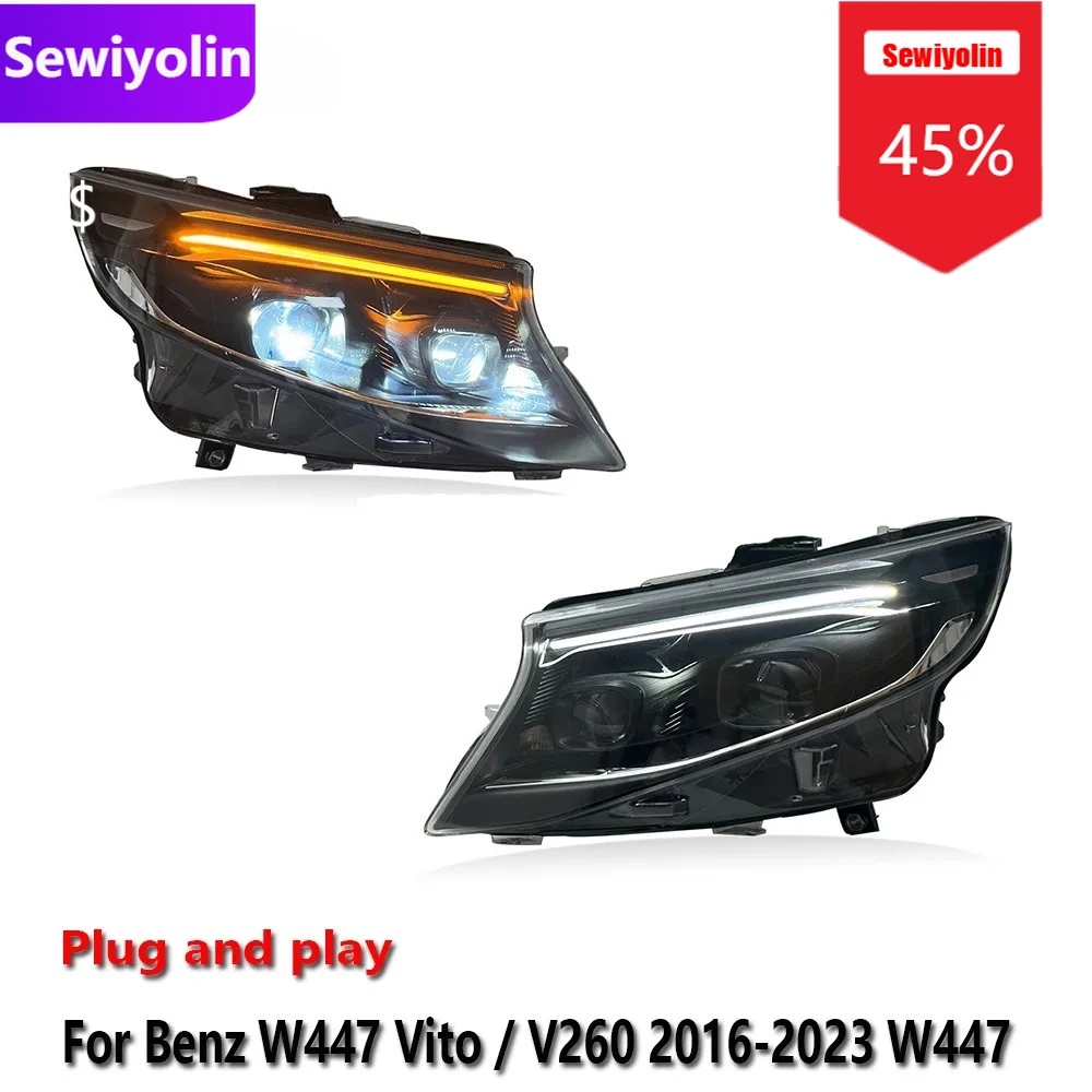 

Автомобильные светодиодные фары DRL в сборе для Benz Vito/V260 W447 V-Class 2016-2023Fog DRL тормозной указатель поворота Plug And Play