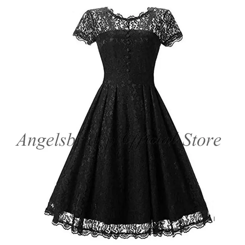 Angelsbridep – robe De Cocktail courte noire en dentelle, tenue De fête De remise De diplôme, col transparent, 2022