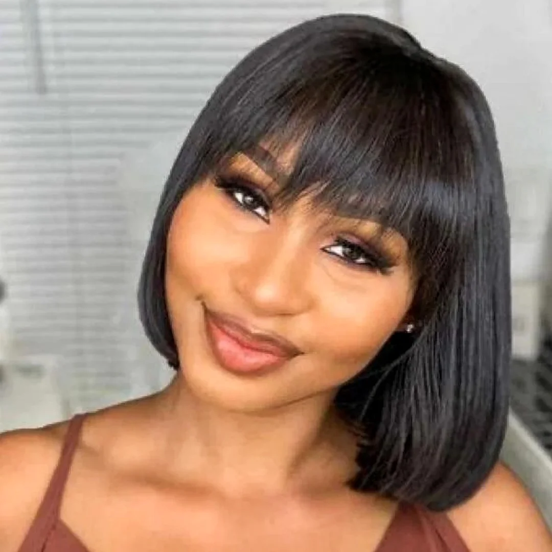 

Straight Remy Human Hair Wig Straight Bang Wig Machine Made Hair Wig for Women