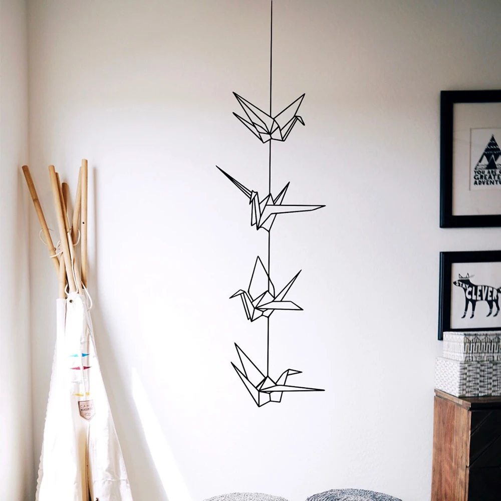 Origami Crane Bird Wall Sticker Bathroom Baby Nursery Geometric Minimalistic Animal Decal Bedroom Playroom  Home Decor