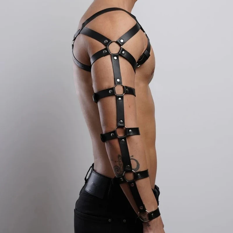 Male Leather Lingerie Sexual Chest Harness Fetish Men Body Bondage Cage Shoulder Harness Strap Erotic Gay Clothing for Adult Sex