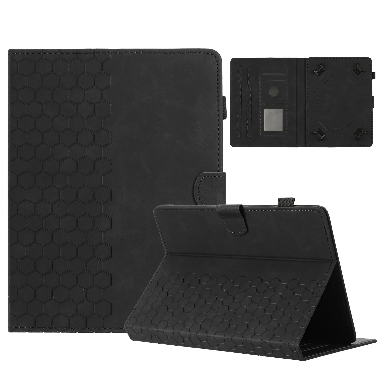 

Universal 10-inch Tablet Case Honeycomb Printed Leather Tablet Cover with Card Slot - Black