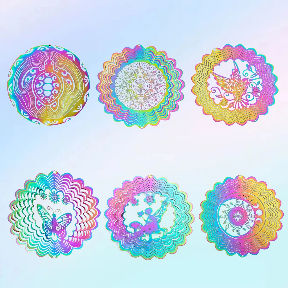 2pcs Wind Spinner 3D Whirligig Rainbow Mandala Hanging Wind Chimes Sun Catcher Illusion Magical Garden Yard Decor Bird Deterrent