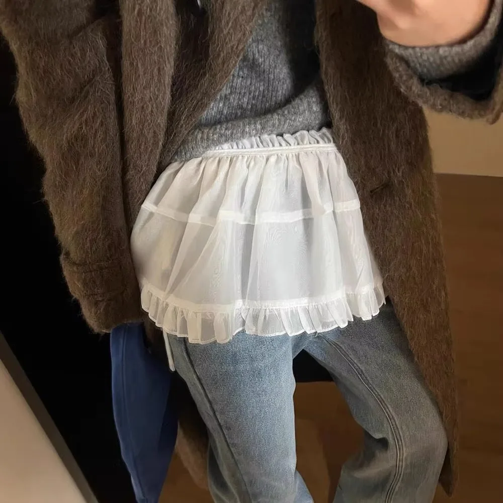 

Fashion Korean Style Layered Gauze Skirt Hight Waist Sweet Mini Skirts One Piece Bandage Tulle Dress for Summer