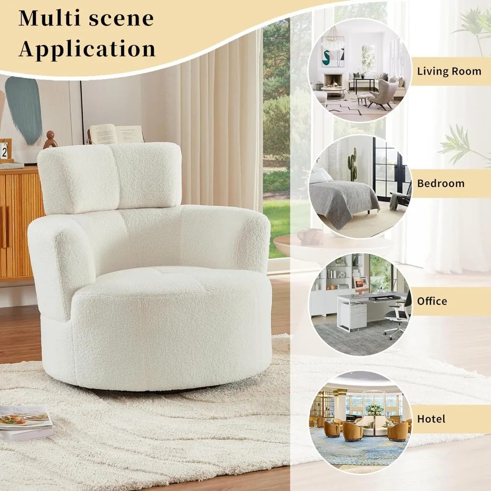 Silla de barril giratoria tapizada con reposacabezas ajustable para salón y dormitorio