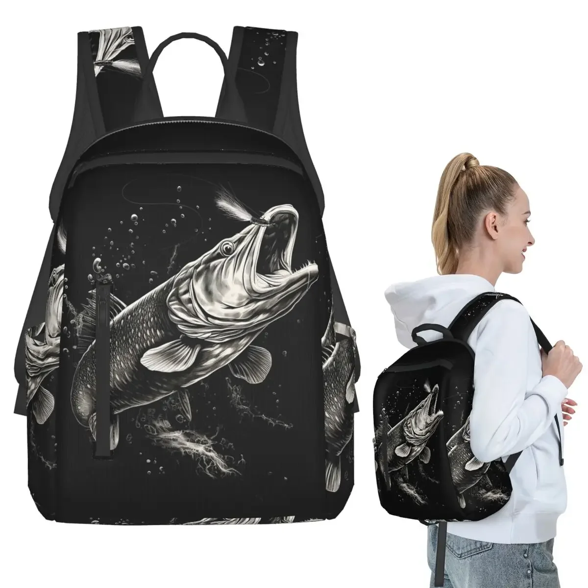 

Fishing Lover Pike Fish Design Backpack Student Boys Girls BookBag Kids School Bag Computer Shoulder Bags for Men Women