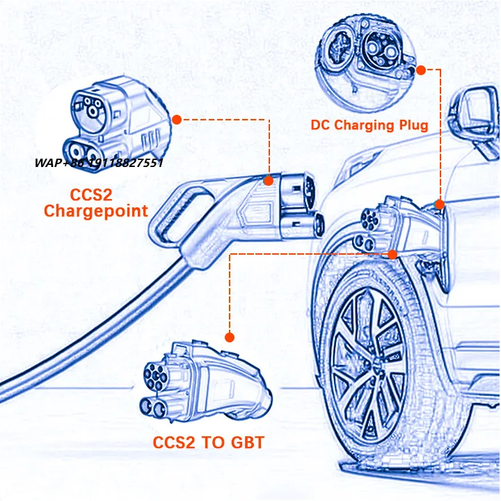 

CCS2 to GBT Type2 J1772 EV Charger Adapter DC to DC 250A Max 1000VDC 200kW Portable Electric Vehicle Accessories