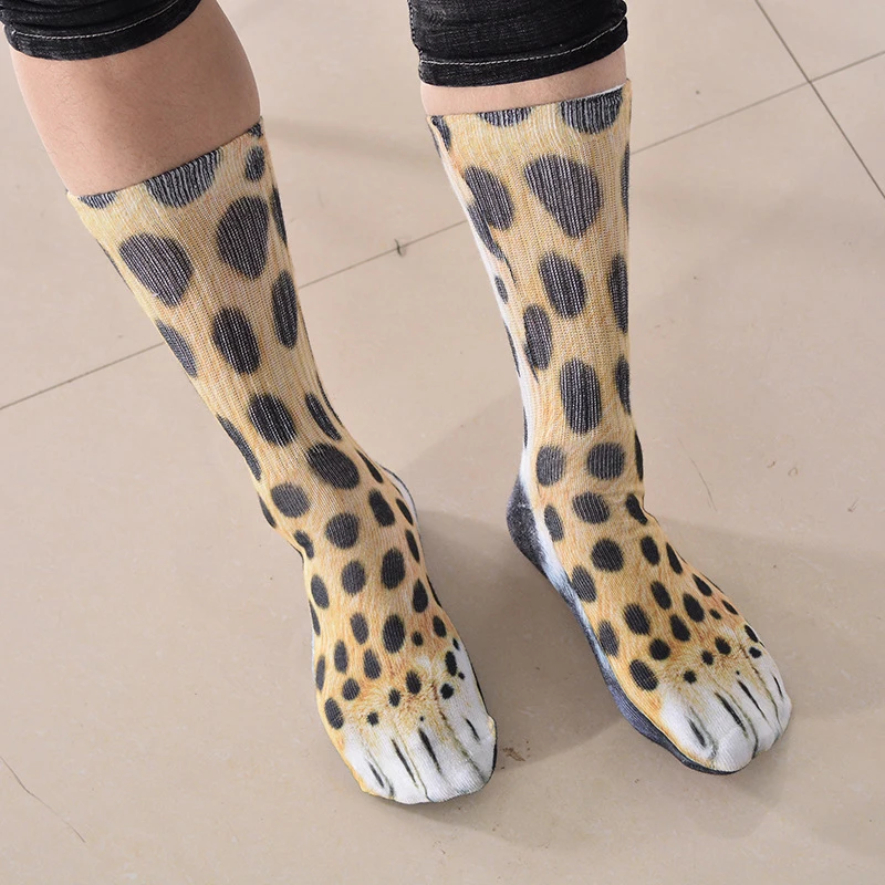 Meias engraçadas de algodão leopardo tigre para mulheres, meias unissex kawaii animal feliz, meias de festa femininas, fofas casuais de Harajuku