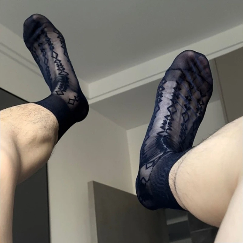 

Мужские ультратонкие прозрачные носки-трубы из нейлона с жаккардовым узором, дышащие, белые, сексуальные, с открытым носком, для фетиша