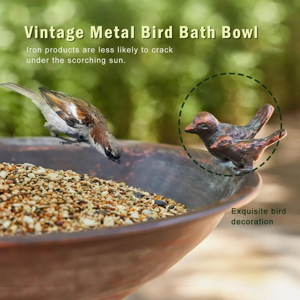 27.5インチのヴィンテージ鋳鉄製鳥の水飲み場、屋外庭園装飾用、耐久性のある金属設計