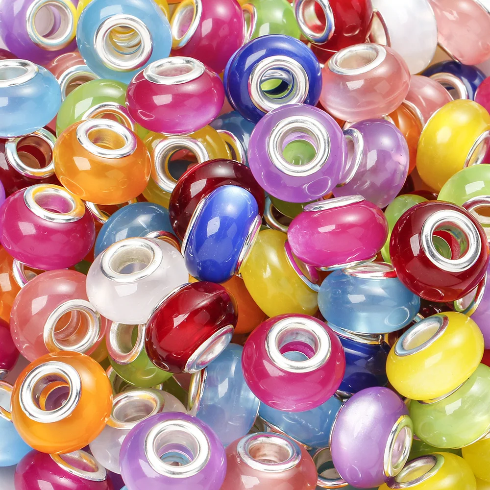 9x14mm 30/50pcs Resin Cat Eye Large Hole Beads European Beads for DIY Bracelet Necklace Keychain Jewelry Making Crafts Supplies