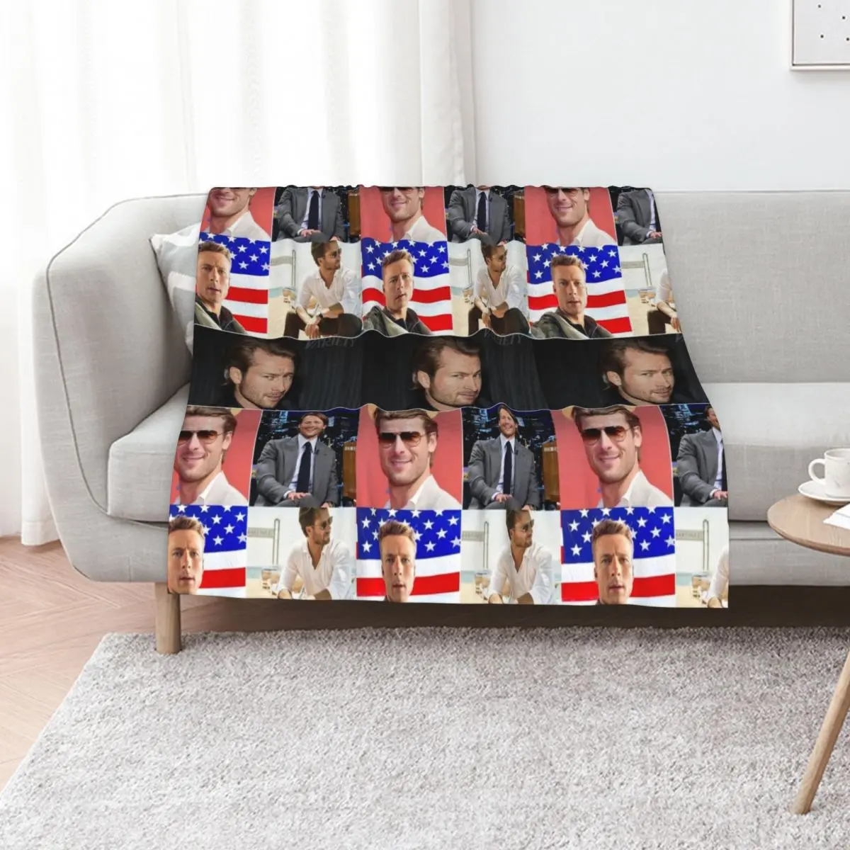 Glen Powell American actor Cool Photos Compilation Collage - 1 Throw Blanket for sofa blankets ands Decoratives Plush Blankets