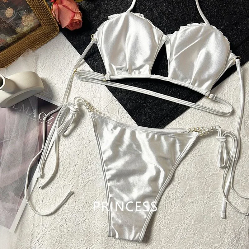 Conjunto de Bikini blanco de concha de perla Premium, Top de princesa de pez humano, traje de baño de pecho pequeño, ropa interior de viaje para Fiesta EN LA Piscina, vacaciones en la playa