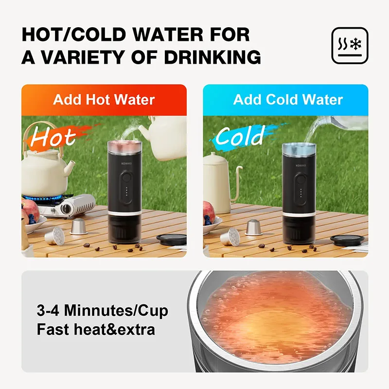 Automatic heating Portable Coffee Machine Extraction Coffee Maker Fit  Capsule Coffee Powder for Car Camping & Home Heat Water