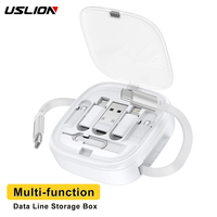 USLION Multi-function 60W Type C Cable with Storage Box Fast Charge USB C to Lighting/Micro USB Connector Phone Data Cord Adapte