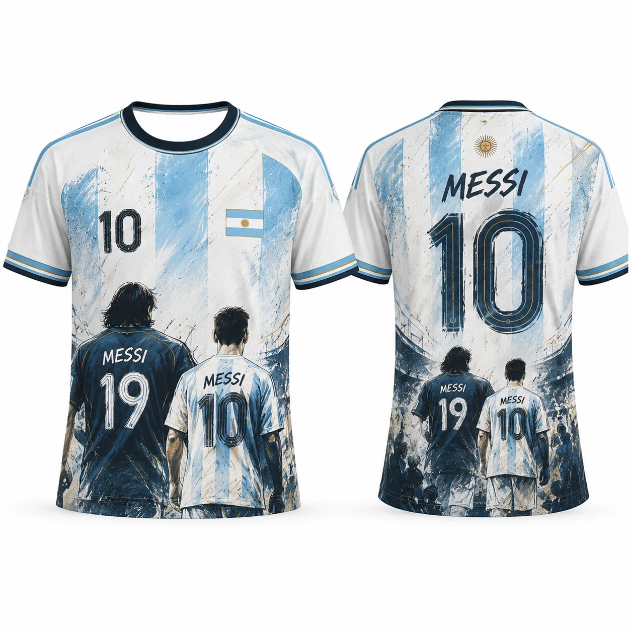 2026 New Men Women Kids Messi 10 Argentina Jersey Style T Shirt Blue White Football Fan Shirt Casual Streetwear Short Sleeve Top