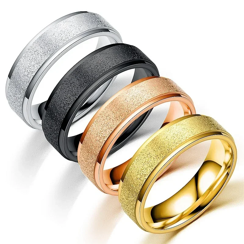 Hot Trendy Rings Stanless Steel Luxury Fashion Titanium Rose Gold Color Frosted Ring Exquisite Women Men Jewelry Wedding Gift