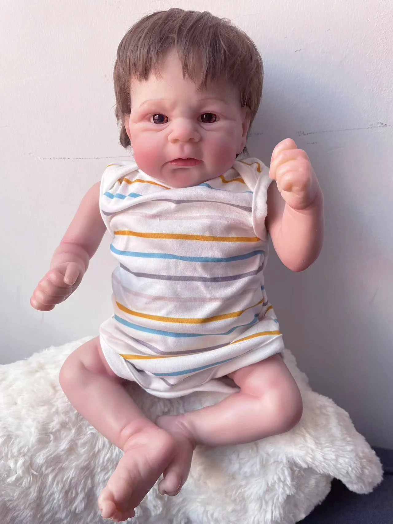 45CM Elijah Newborn Reborn Doll Realista 3D Painting Skin with Visible Veins Hand Rooted-Hair Art Baby