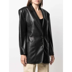 Women's N@N* Protein Leather Suit 2023 Fall and Winter Casual Commuter Two Button Loose Suit Jacket Coat Biker Wear Streetwear