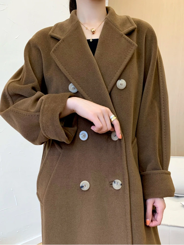 New Women Double-breasted Wool Cashmere Coat Mid-length Autumn-winter Loose Luxury Double-sided Warm Woolen Coat Fahion Female