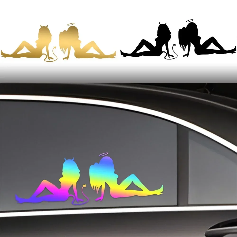 Colorful Angel & Devil Girl Silhouette Stickers! Multiple hues available, perfect for decorating motorcycles, laptops