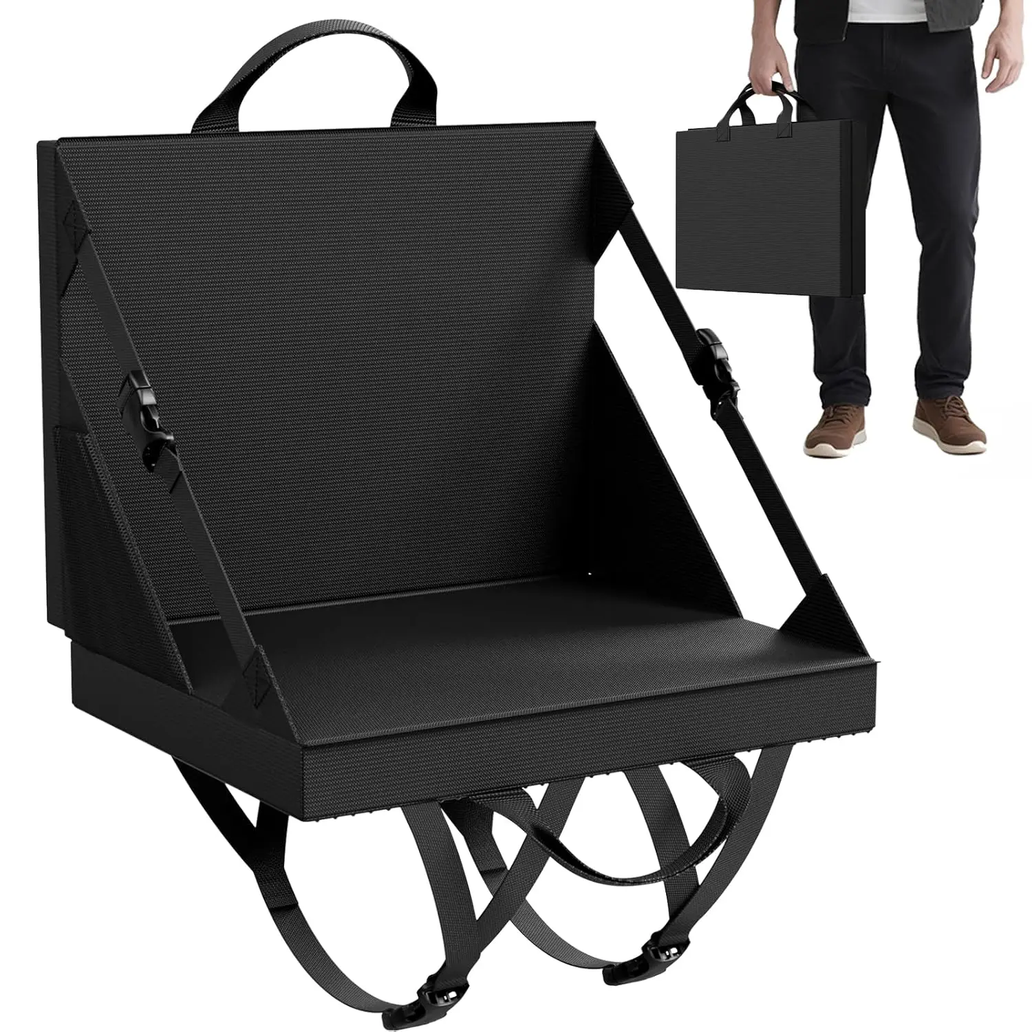 

Складной стул-выбеливатель с поддержкой спины — портативная скамейка для уличного газона для пляжа, кемпинга — черный