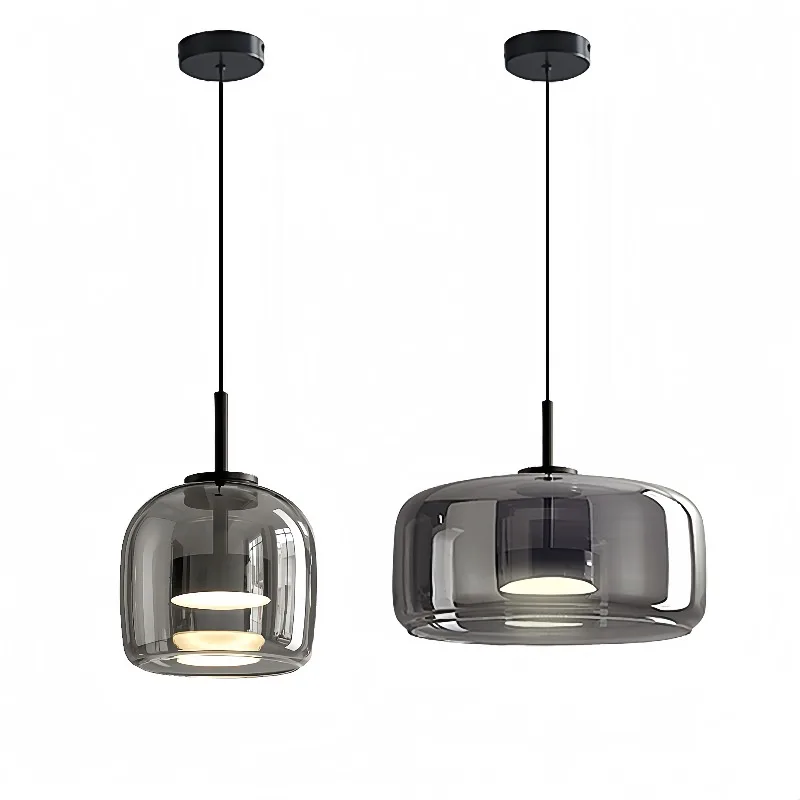 

Modern Design Gray Glass Lampshade Chandelier Light Emitting Diode Nordic Style Living Room Light