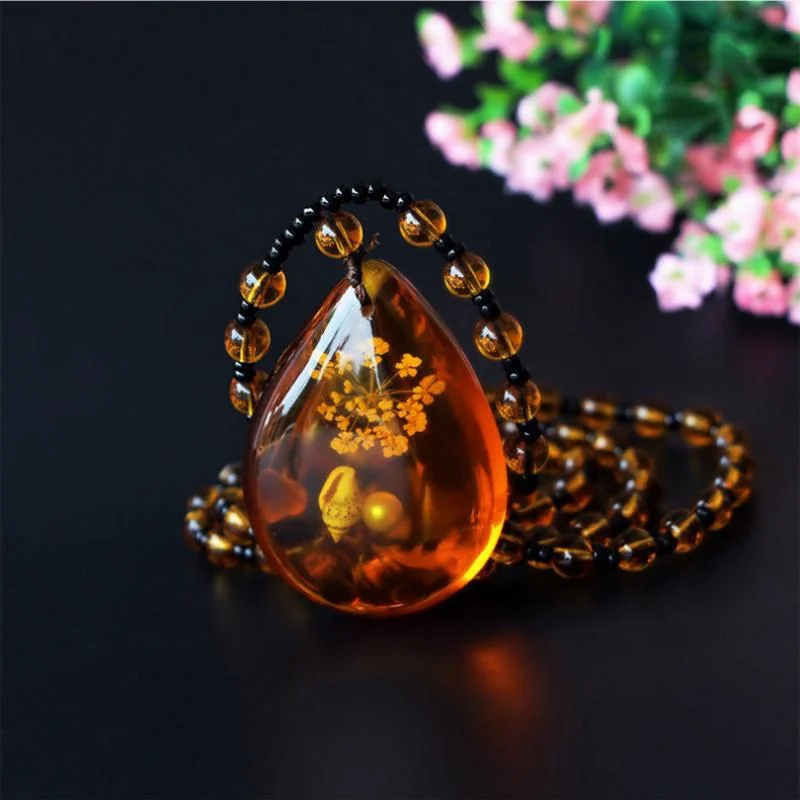 1PC Amber Brine Beeswax Beads Necklace  Honey Wax Brazilian Amber Necklace Handicraft National Style Pendant Ornaments